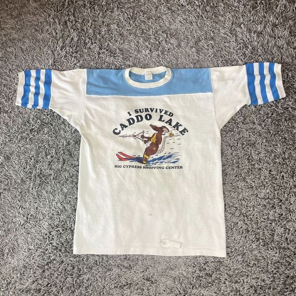 Sportswear Other - Vintage 70s Shirt Mens Large Caddo Lake Cartoon Blue Three Stripe Made in USA L